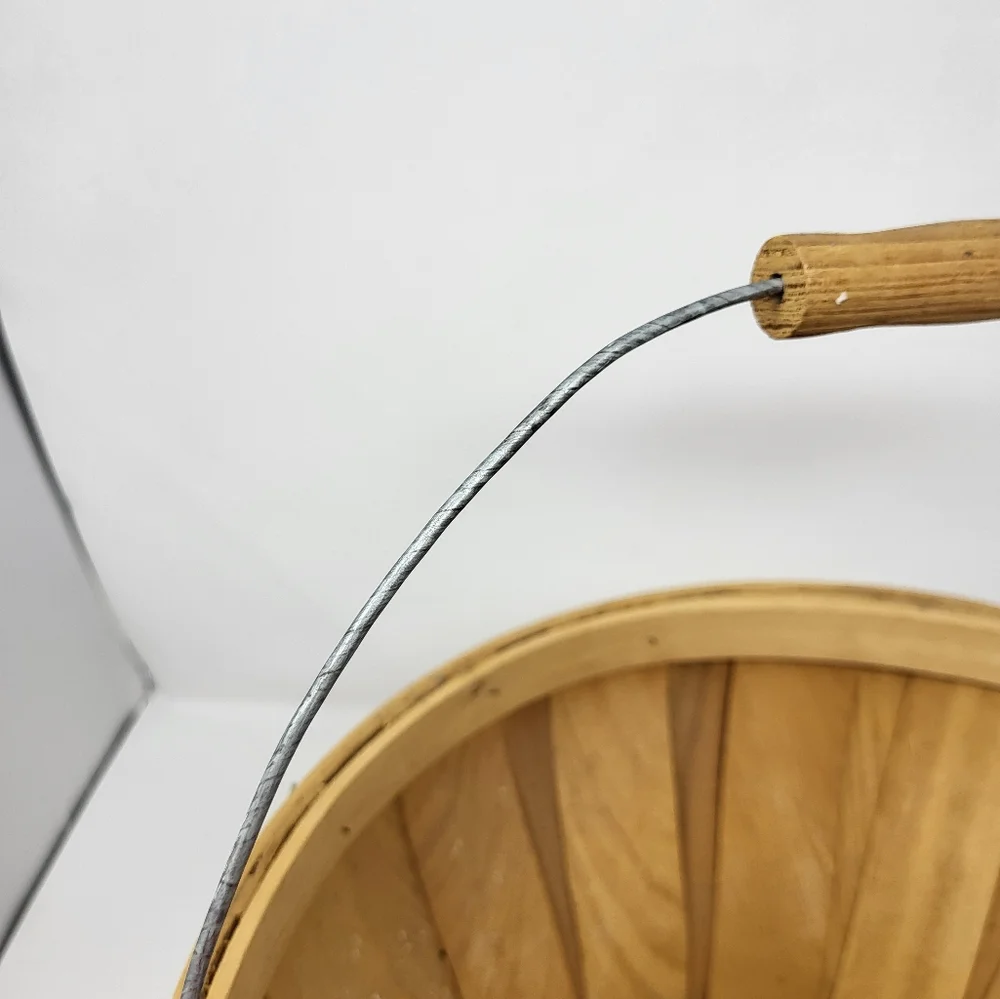 Christmas Holly Snowflake Candy Cane‎ Wooden Round Bucket Basket Bushel